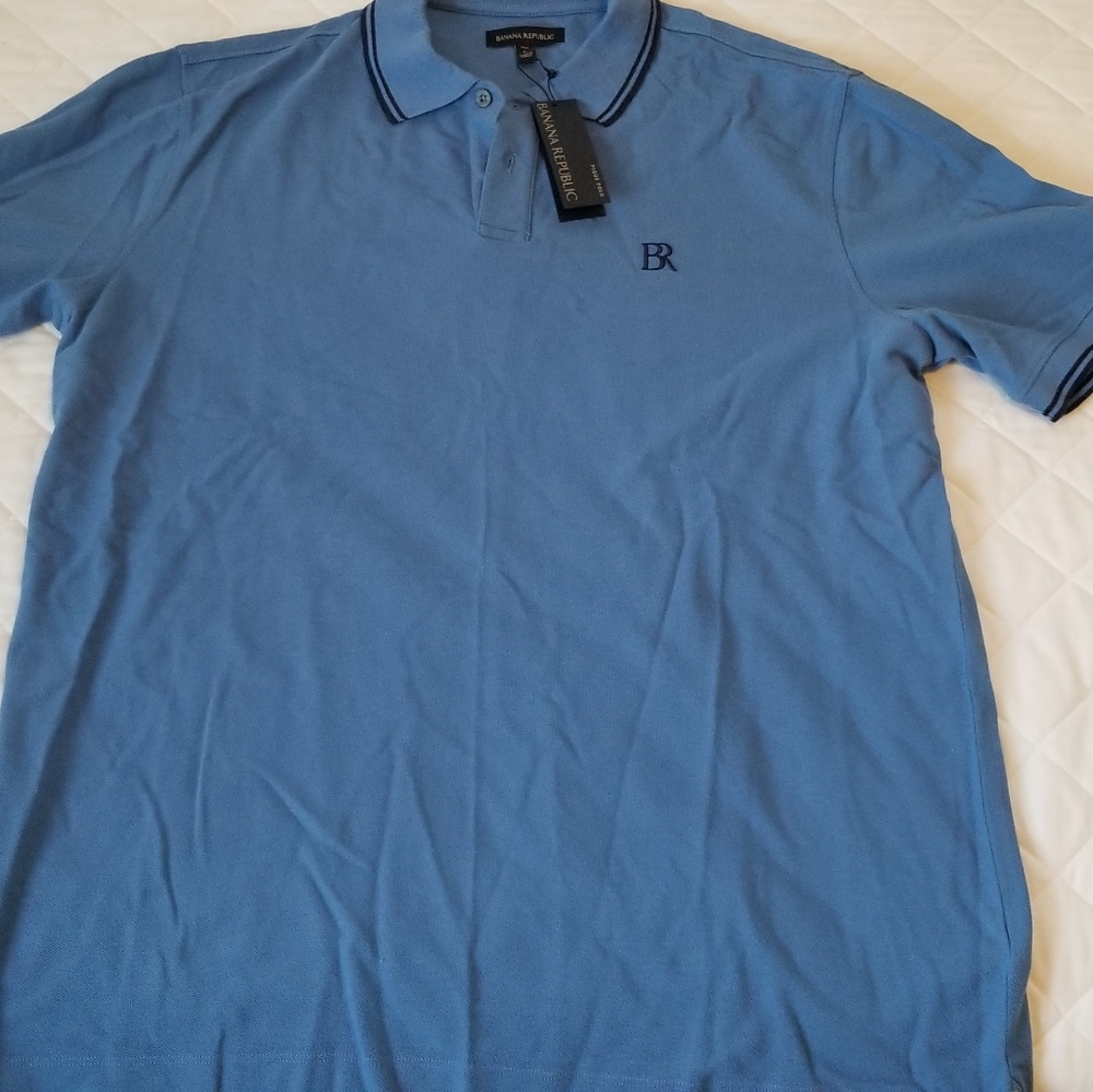 Banana Republic blue pique polo sz large tall. New with tag.
